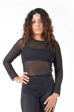 Load image into Gallery viewer, AÈRO BLACK LONG SLEEVED MESH TOP | ESSENTIALS
